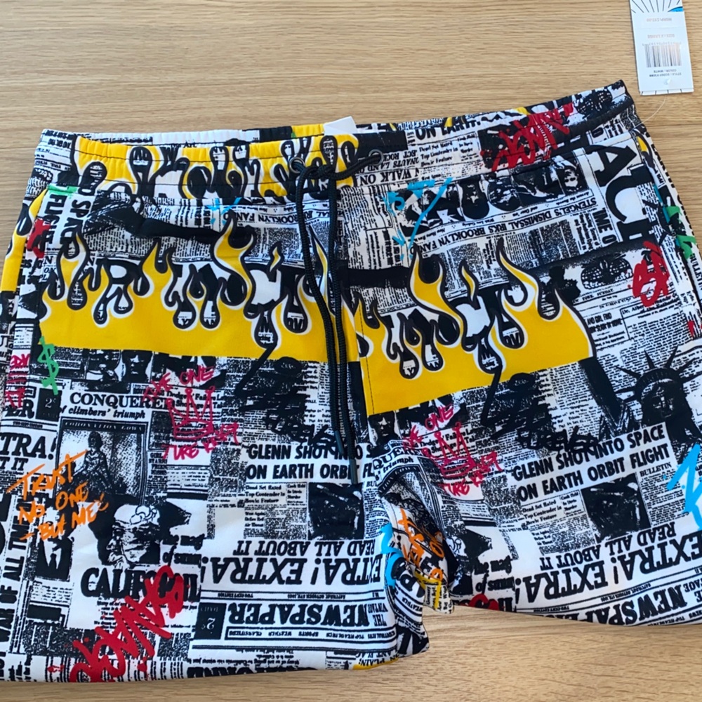 New - Men’s Drill Clothing Graphic Print Shorts with Yellow and Black Accents